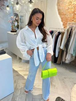 Best Ruffle Wide Leg Jeans Light Blue Broeken