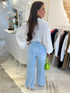 Best Ruffle Wide Leg Jeans Light Blue Broeken