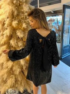 Shop Sequin Bow Dress Black Jurken