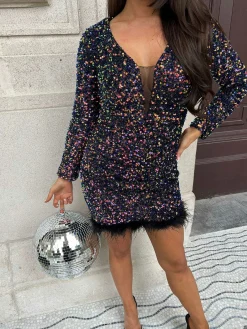 Hot Sequin Fringe Dress Multi Color Jurken