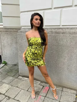 Sale Sequin Strapless Dress Lime Jurken