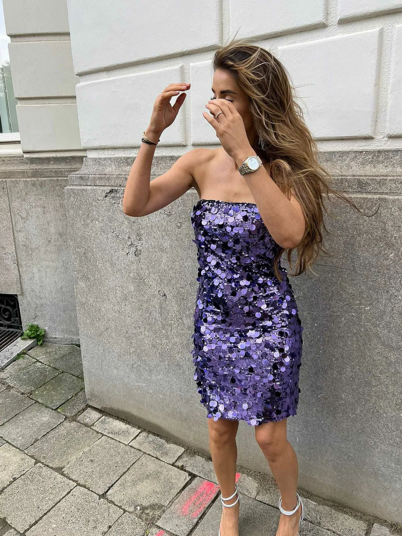 Discount Sequin Strapless Dress Purple Jurken