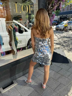 Discount Sequin Strapless Dress Silver Jurken
