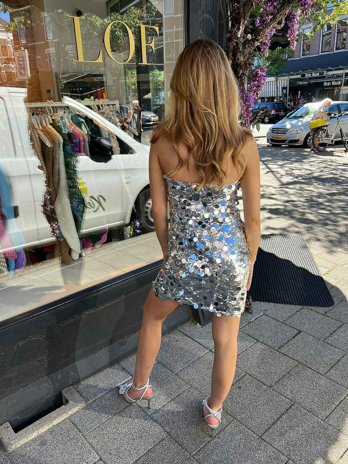 Discount Sequin Strapless Dress Silver Jurken