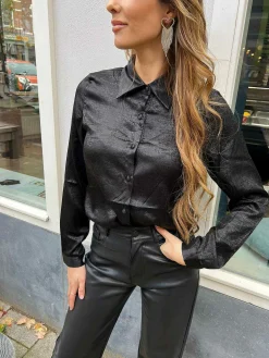 Outlet Shiny Blouse Black Tops & Blousjes