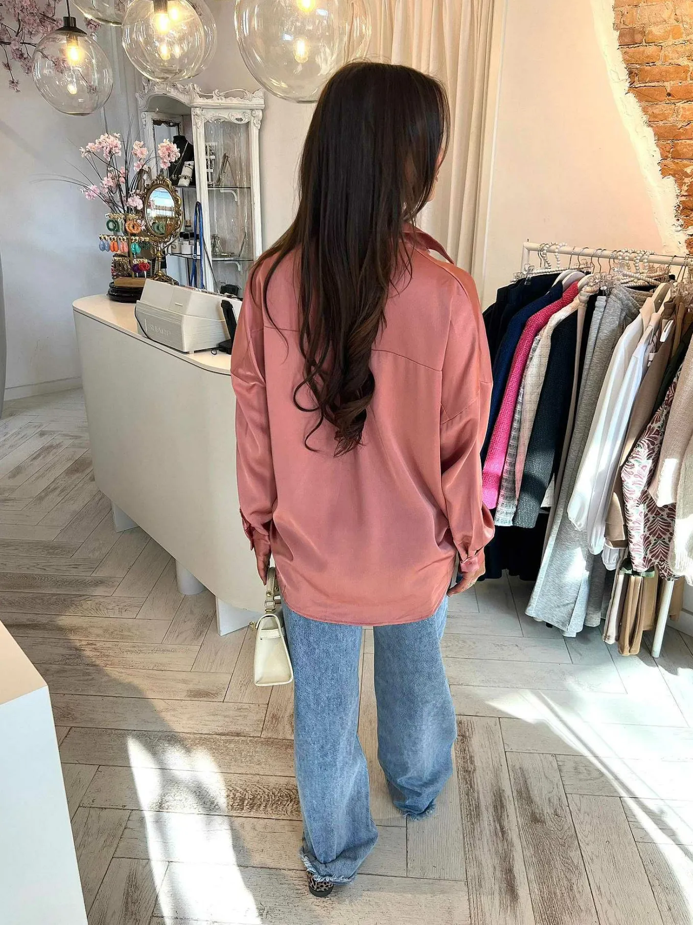 Fashion Silky V Neck Blouse Peach Tops & Blousjes