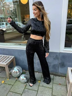 New Sophie Sequin Long Sleeve Top Black Tops & Blousjes