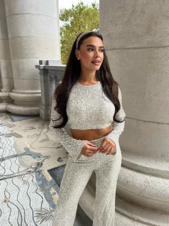 Best Sophie Sequin Long Sleeve Top Champagne Tops & Blousjes