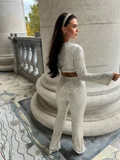 Best Sophie Sequin Long Sleeve Top Champagne Tops & Blousjes