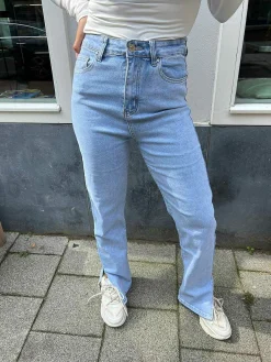 Outlet Straight Fit Light Denim Split Jeans Broeken