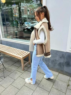 Outlet Straight Fit Light Denim Split Jeans Broeken