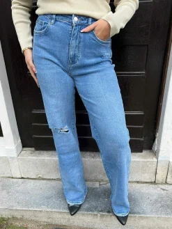 Sale Straight Leg Raw Edge Jeans Blue Broeken