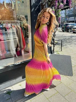 New Treasure Maxi Dress Yellow & Fuchsia Jurken