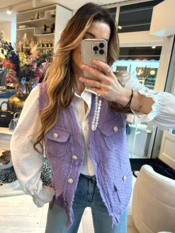Cheap Veerle Tweed Gilet Purple Gilets