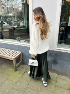 Fashion Vive Silky Maxi Skirt Army Rokken