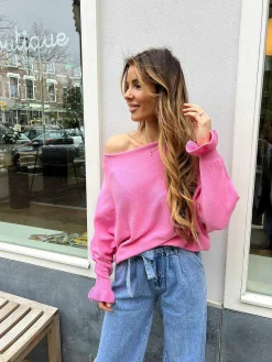 Best Vlinder Ruffle Sleeve Pink Truien