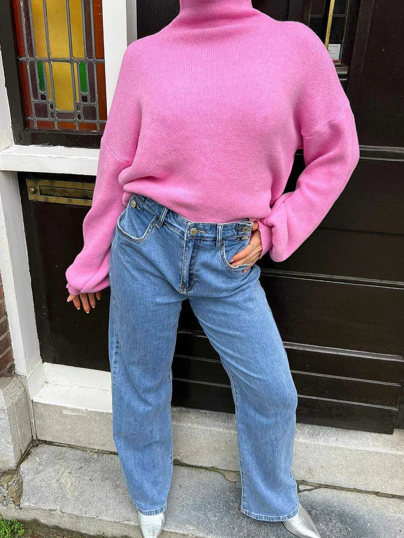 Clearance Wide Leg Button Jeans Blue Broeken