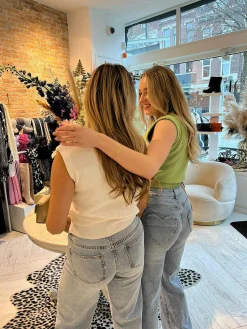 New Wide Leg Heart Pocket Jeans Light Blue Broeken