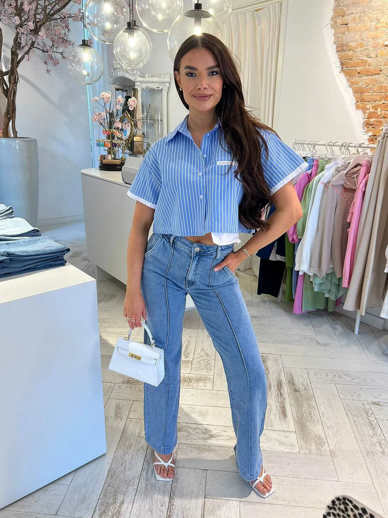 Fashion Wide Leg Jeans Light Blue Broeken