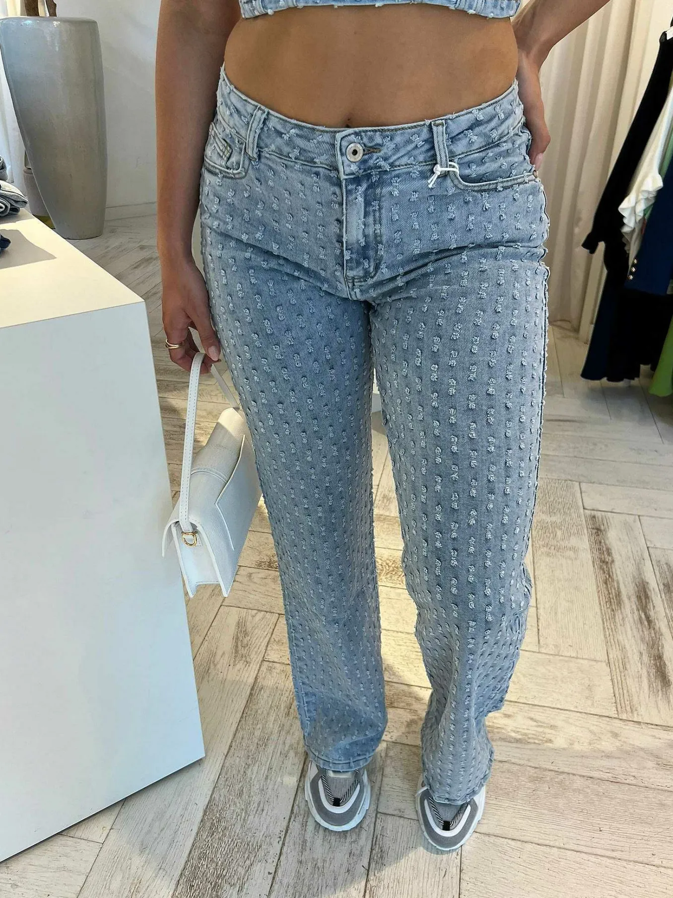 Cheap Wide Leg Pattern Jeans Light Blue Broeken