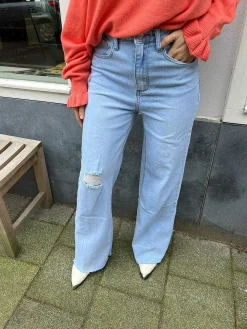 Clearance Wide Leg Ribbed Knee Jeans Blue Broeken