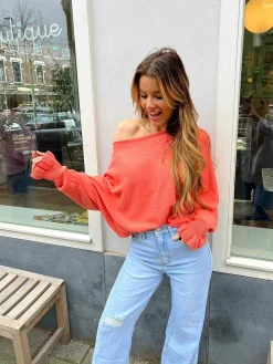 Clearance Wide Leg Ribbed Knee Jeans Blue Broeken