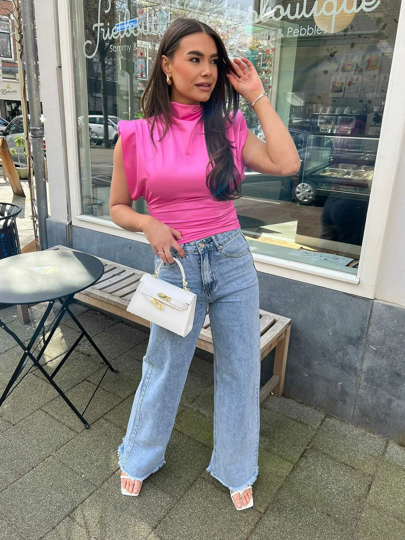 Cheap Yuna Silky Top Pink Tops & Blousjes